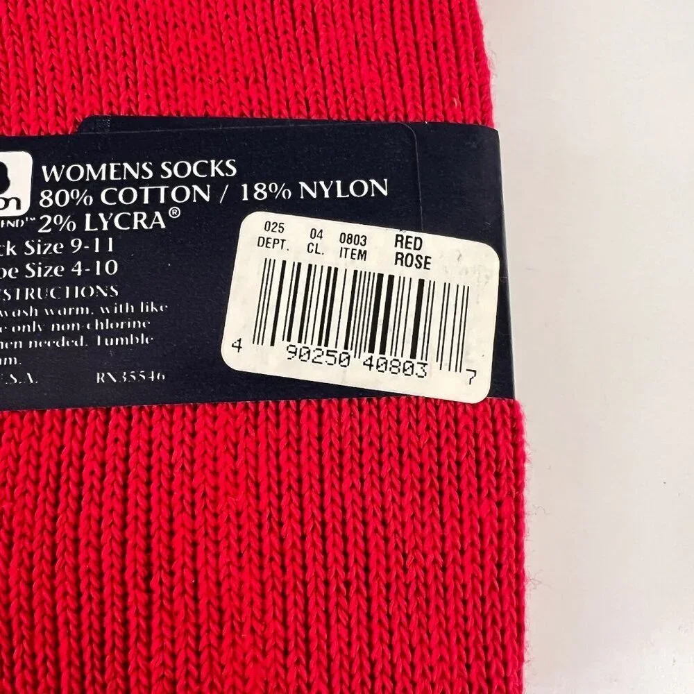 Honors RED Slouch Vintage Socks Womens size 9-11 NOS Made‎ in USA